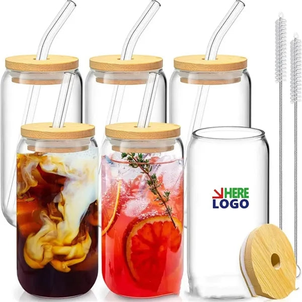 16Oz Juice Drinking Glasses Cup With Lids And Straws