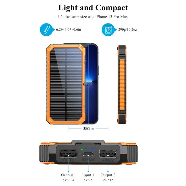 20000 mAh Outdoor Solar Power Bank with Wireless Charger