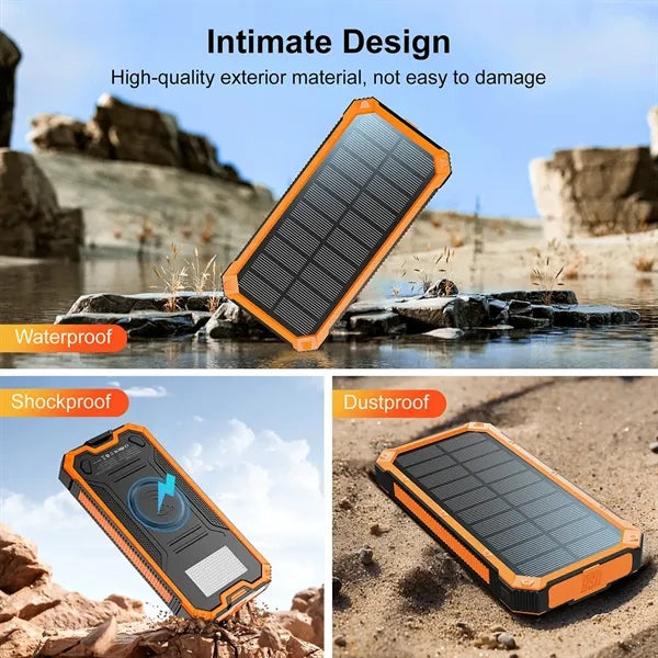 20000 mAh Outdoor Solar Power Bank with Wireless Charger