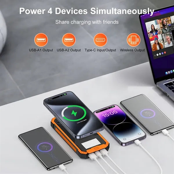 20000 mAh Outdoor Solar Power Bank with Wireless Charger