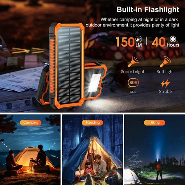 20000 mAh Outdoor Solar Power Bank with Wireless Charger