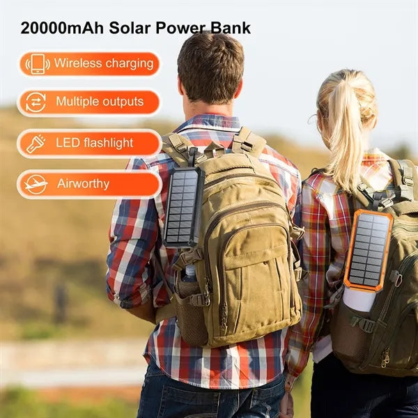 20000 mAh Outdoor Solar Power Bank with Wireless Charger