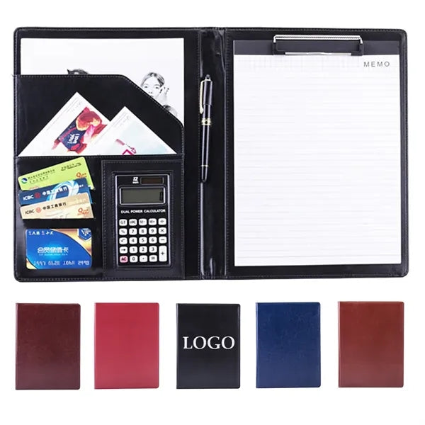 PU Leather Business Portfolio with 12-Digit Calculator