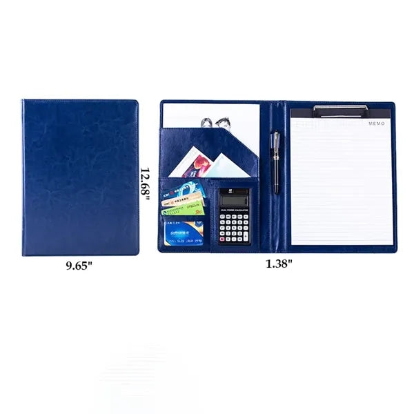 PU Leather Business Portfolio with 12-Digit Calculator