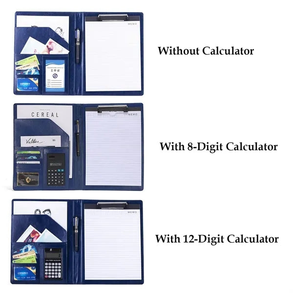 PU Leather Business Portfolio with 12-Digit Calculator