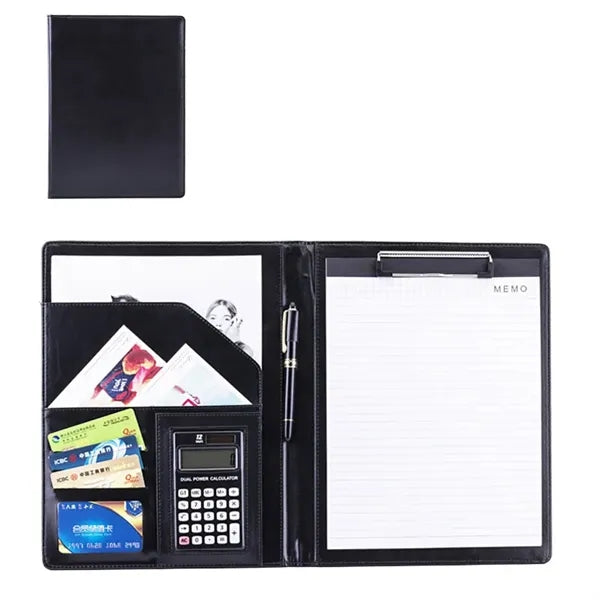 PU Leather Business Portfolio with 12-Digit Calculator