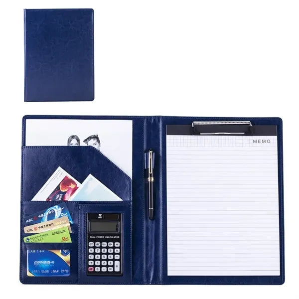 PU Leather Business Portfolio with 12-Digit Calculator