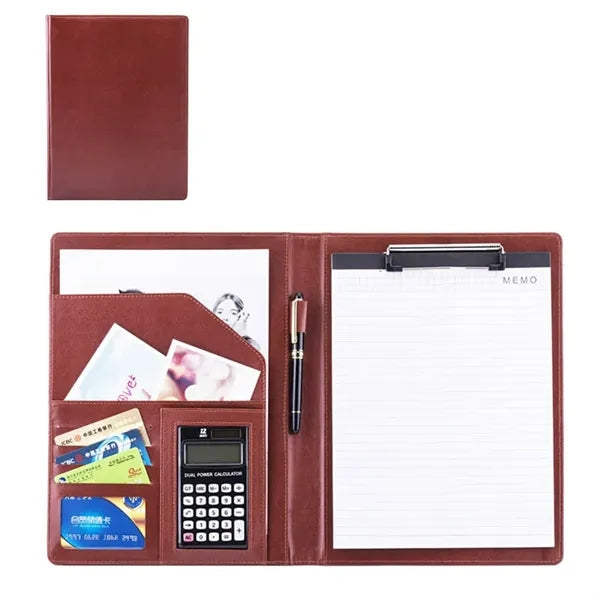 PU Leather Business Portfolio with 12-Digit Calculator