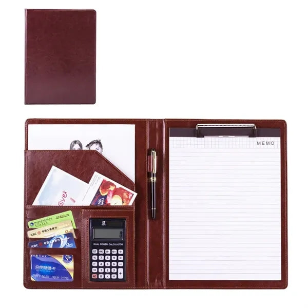 PU Leather Business Portfolio with 12-Digit Calculator