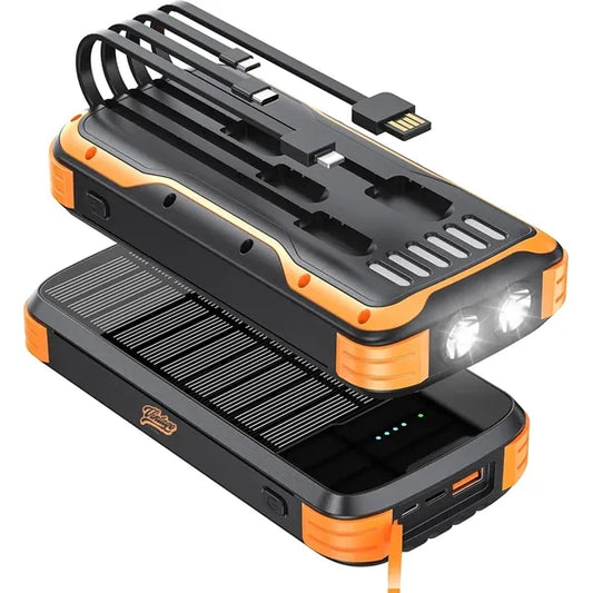 40000mAh Portable Solar Phone Charger Built in 4 Cables