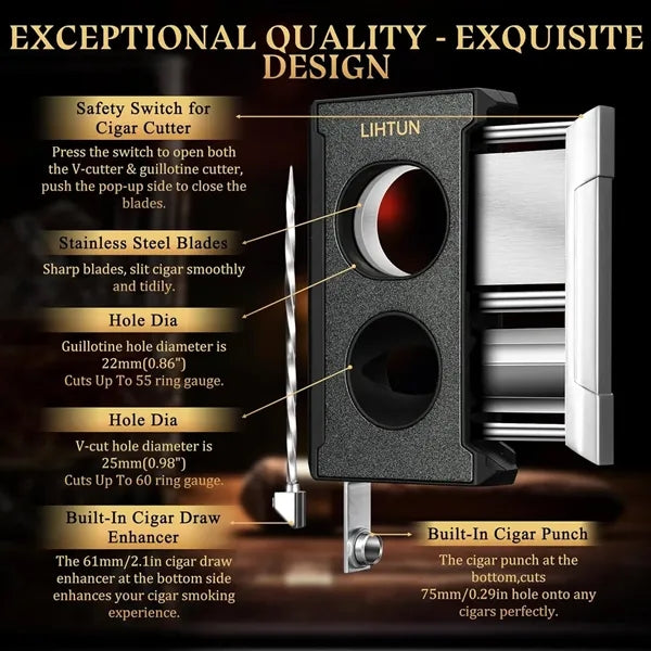 Cigar Cutter Guillotine 4 in 1