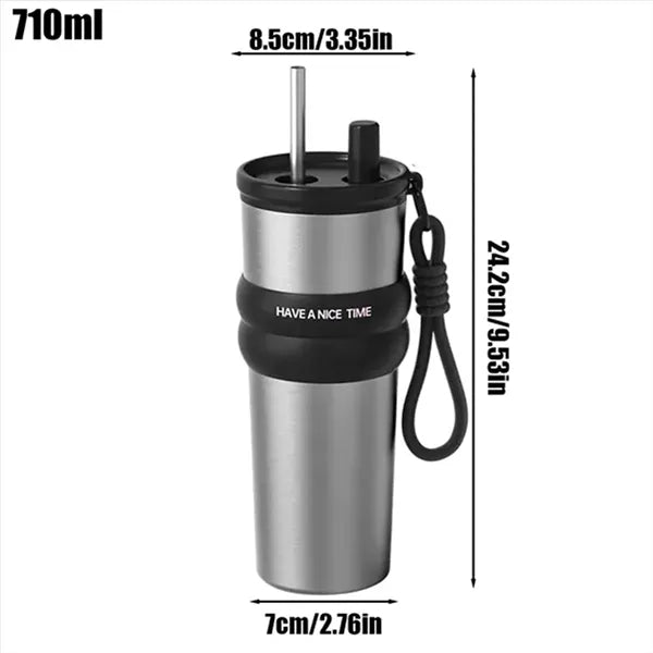24oz Vacuum Travel Mug with Straw