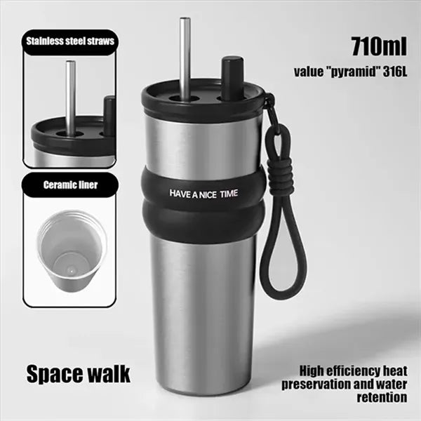 24oz Vacuum Travel Mug with Straw