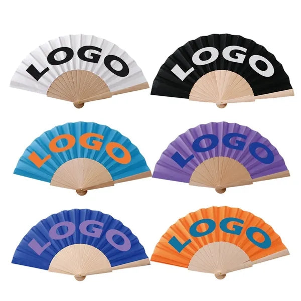 Polyester Folding Fan with Wooden Handle