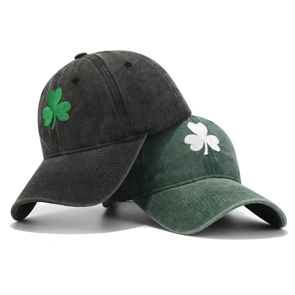St Patrick's Day Clover Cotton Washed Baseball Cap