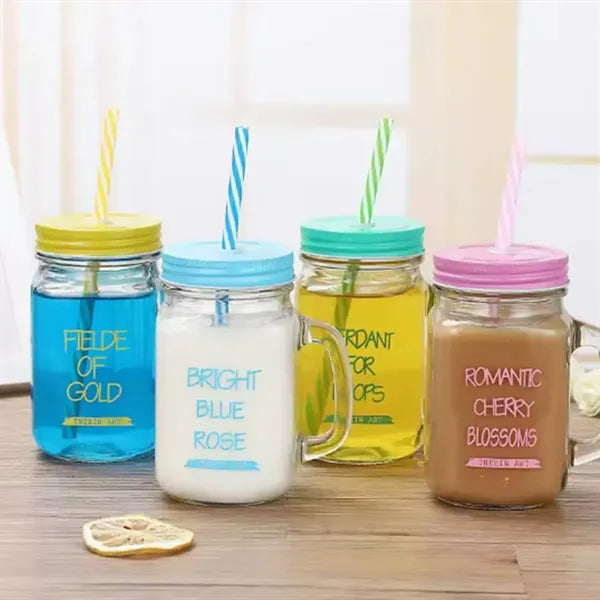 Mason Jar mug with Lid and Straw