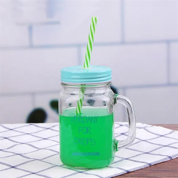 Mason Jar mug with Lid and Straw