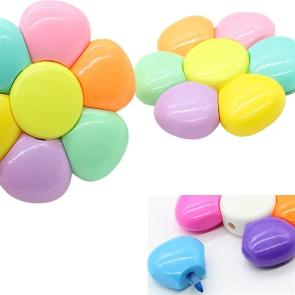 Flower Shape Watercolor Highlighter Pens w/ 6 Colors