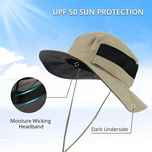 Unisex Wide Brim Outdoor Sun Hat With Adjustment Strap