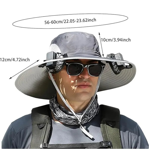 Detachable Solar Fan Hat Rechargeable USB Wide Brim Cap