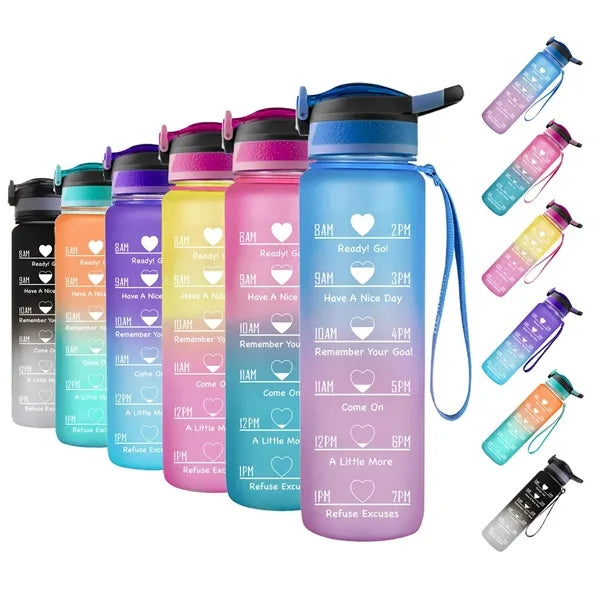 32 Oz Sports Water Bottle with Time Marker and Carry Strap