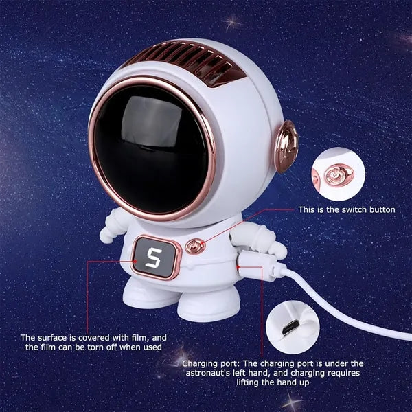 USB Rechargeable Handheld Astronaut Fan With Lanyard