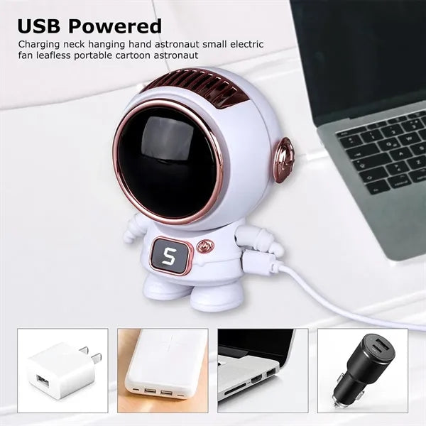 USB Rechargeable Handheld Astronaut Fan With Lanyard