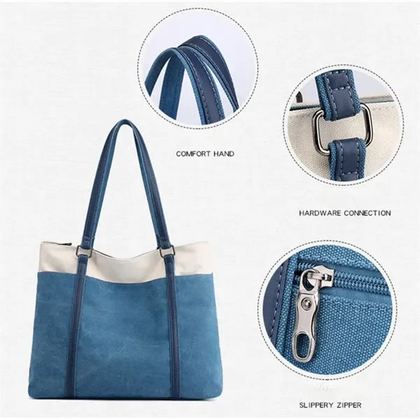 16 oz. Canvas Two-Tone Handbag Shoulder Tote Bag