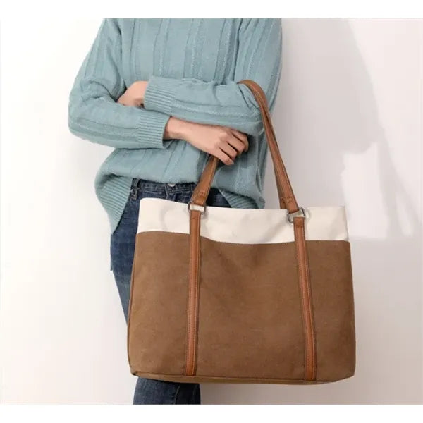 16 oz. Canvas Two-Tone Handbag Shoulder Tote Bag