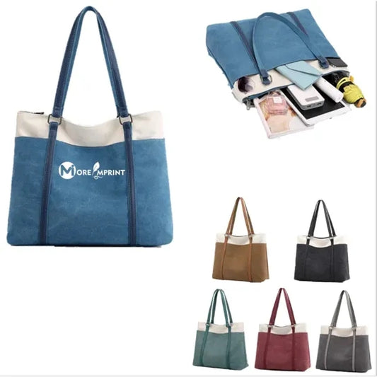 16 oz. Canvas Two-Tone Handbag Shoulder Tote Bag