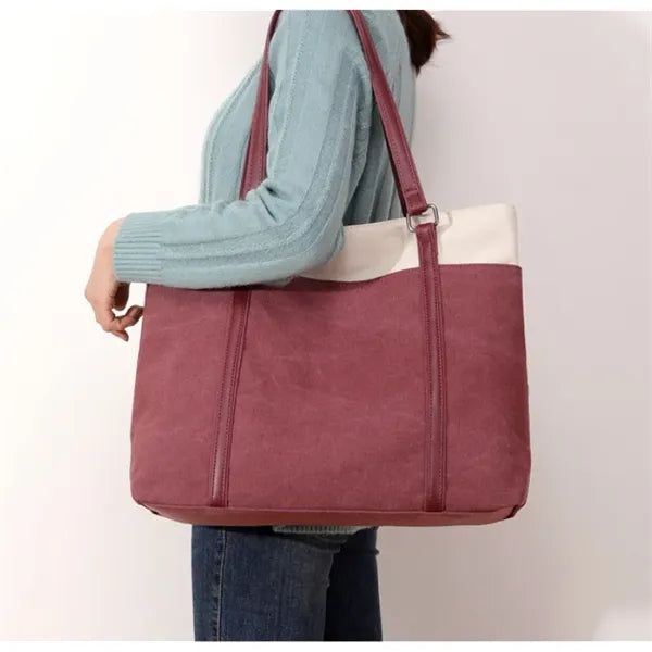 16 oz. Canvas Two-Tone Handbag Shoulder Tote Bag
