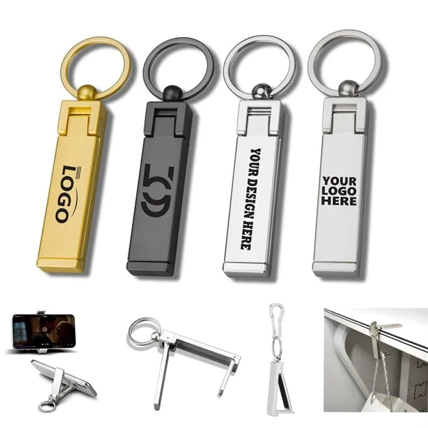 Metal Keychain with Phone Stand Sleek Multifunction Design