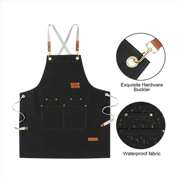 Waterproof Canvas Kitchen Aprons with Detachable Cross Strap