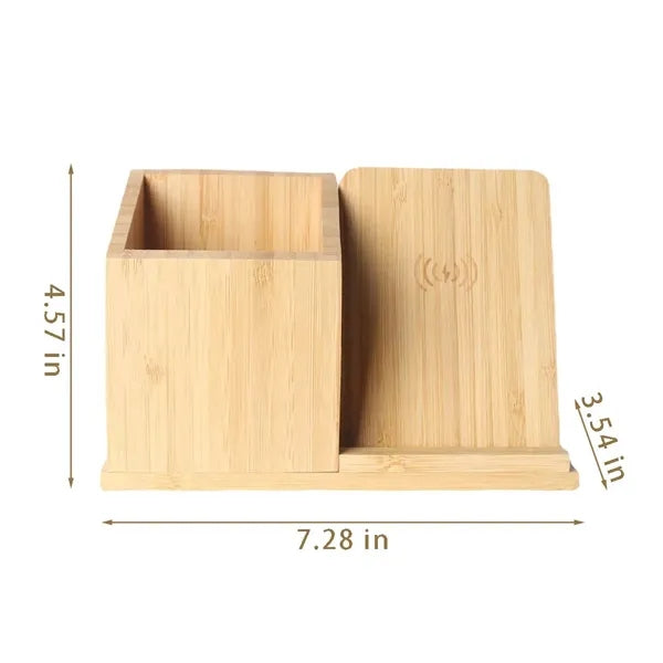 Bamboo desk organizer 3-in-1 pen holder wireless charger