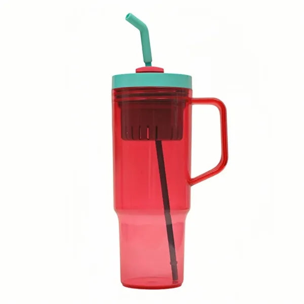 40oz Clear Plastic Tumbler with Straw and Handle