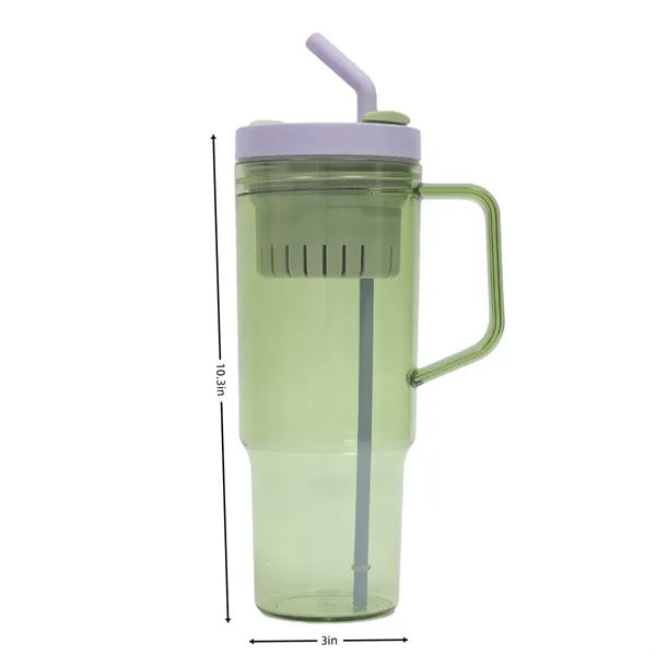 40oz Clear Plastic Tumbler with Straw and Handle