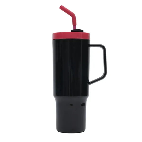 40oz Clear Plastic Tumbler with Straw and Handle