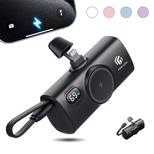5000mah portable mini charger power bank with built-in cable