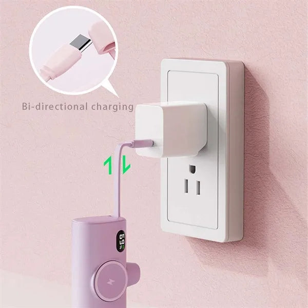 5000mah portable mini charger power bank with built-in cable
