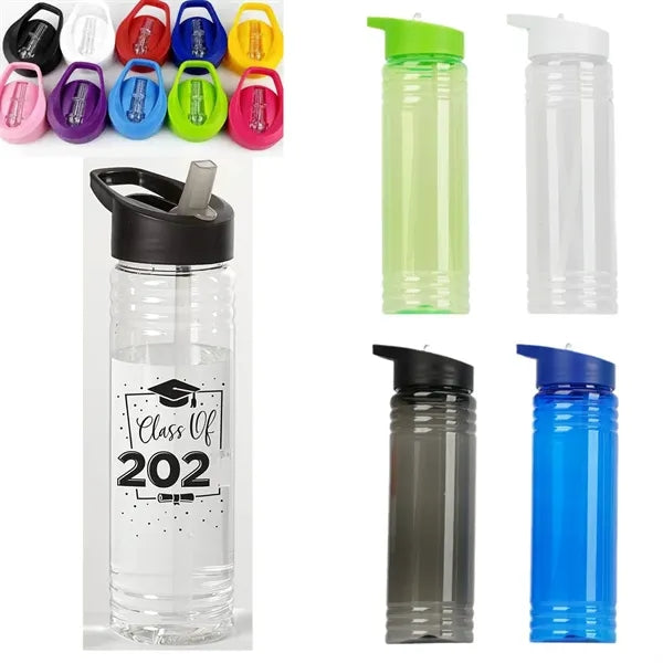 24 Oz Plastic Water Bottle W/ Straw