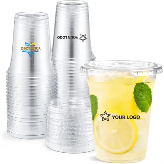 24O Disposable PET Plastic Cups with Clear Lids