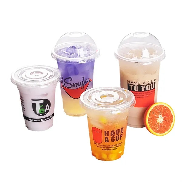 24O Disposable PET Plastic Cups with Clear Lids