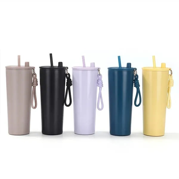 24oz Stainless Steel Double Layer Cup With Lid Straw