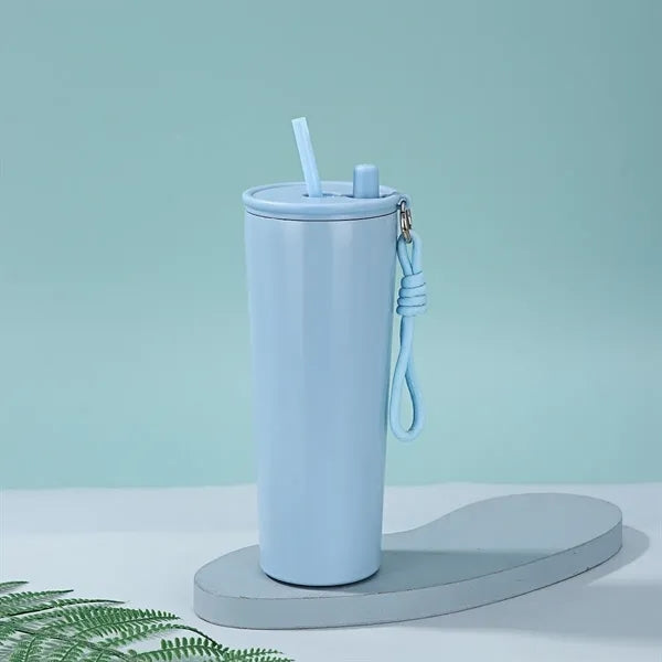 24oz Stainless Steel Double Layer Cup With Lid Straw