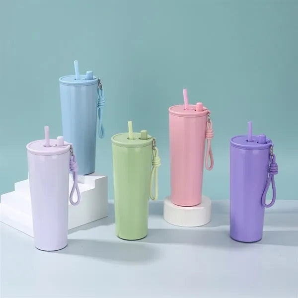 24oz Stainless Steel Double Layer Cup With Lid Straw