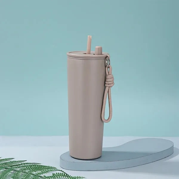 24oz Stainless Steel Double Layer Cup With Lid Straw