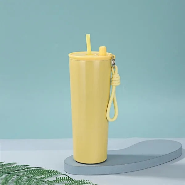 24oz Stainless Steel Double Layer Cup With Lid Straw