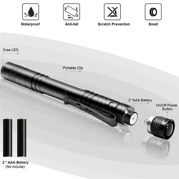 Waterproof Aluminum Mini Pocket Pen Flashlight with Clip
