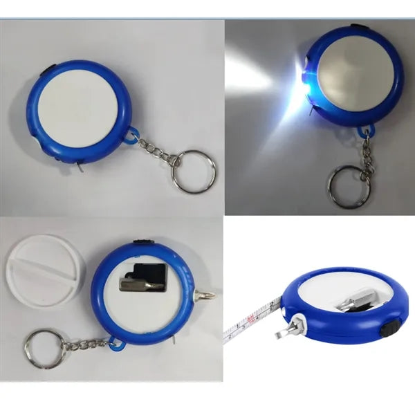 4 In 1 Pocket Tape Measure Keychain Screwdriver Tool W/Light