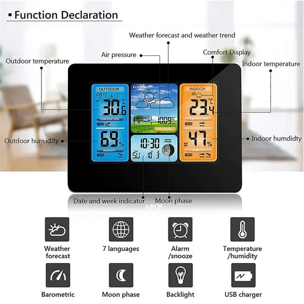 Wireless Weather Station Clock With Outdoor Sensor